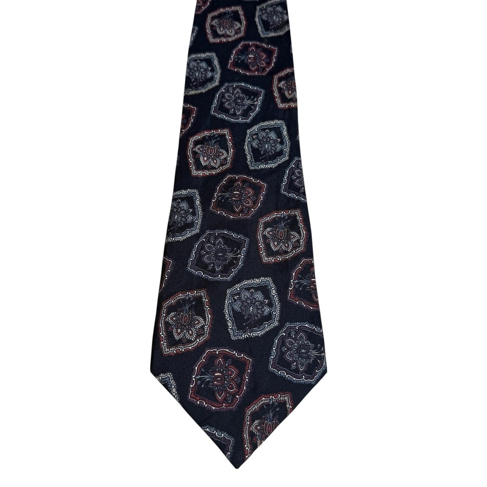 Oscar De La Renta Tie Mens Size 3.75"X59" Black Silk Floral Classic Made USA